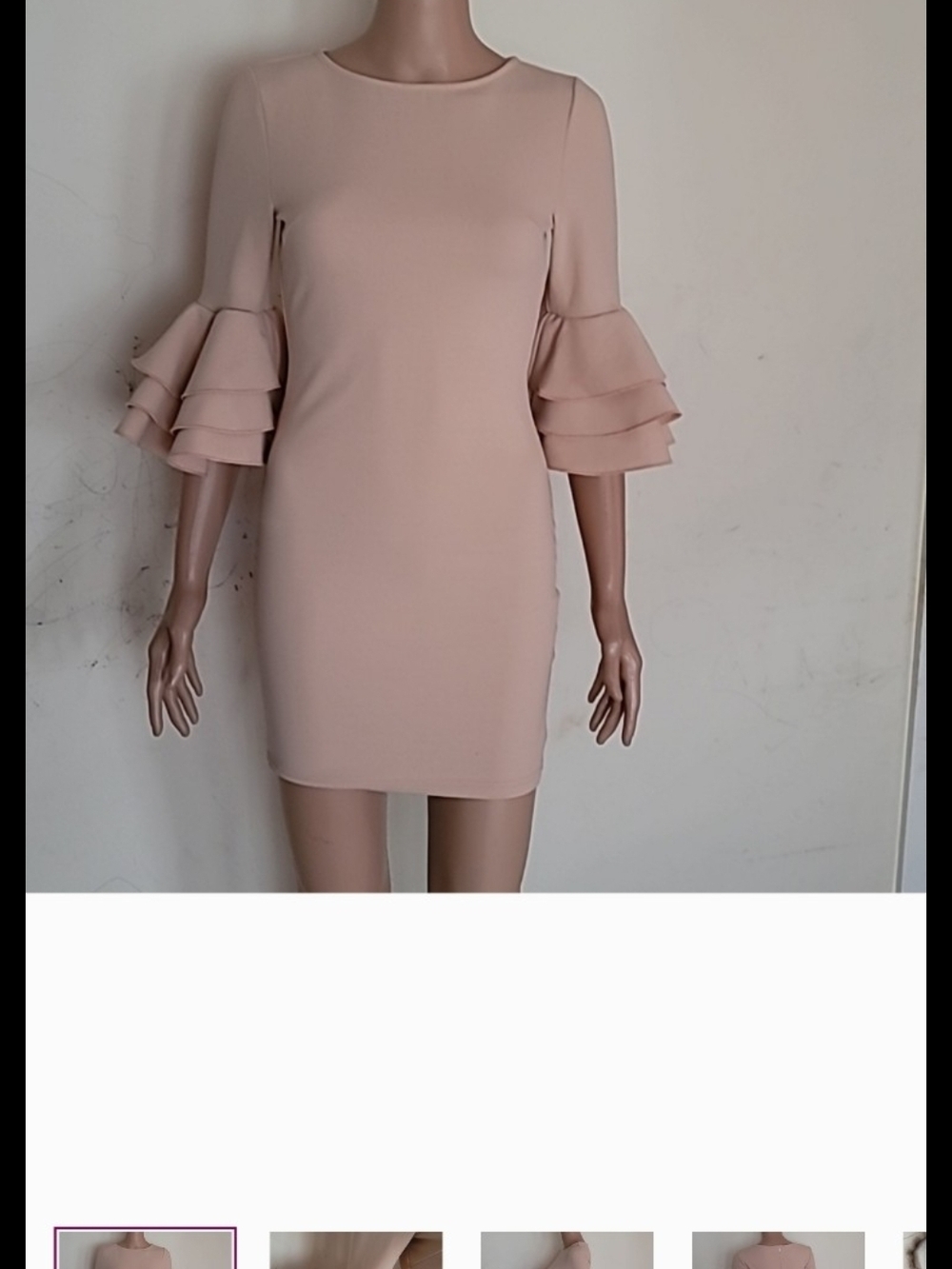 SHEIN Soft Blush Tiered Ruffle Sleeve Mini Dress